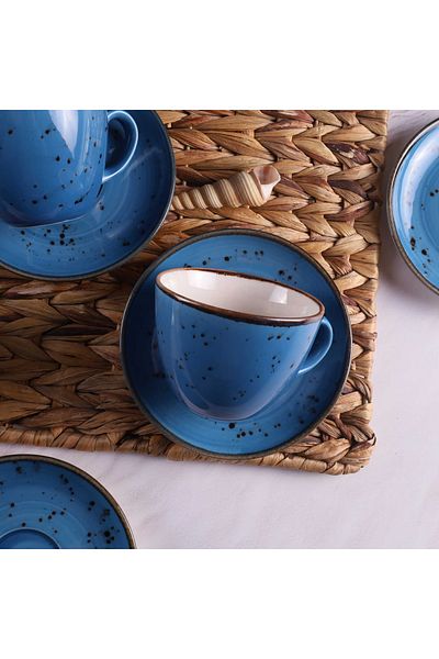 Tulü Porselen Reactive 93 Blue 12 Piece Tea Cup Set
