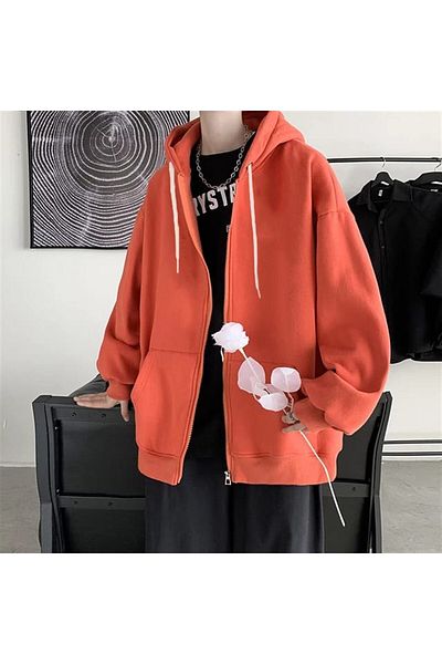 Touz سترة صوفية بغطاء للرأس باللون البرتقالي مقاس كبير من Aura Street Style للجنسين