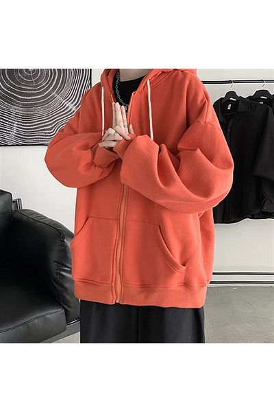 Touz سترة صوفية بغطاء للرأس باللون البرتقالي مقاس كبير من Aura Street Style للجنسين