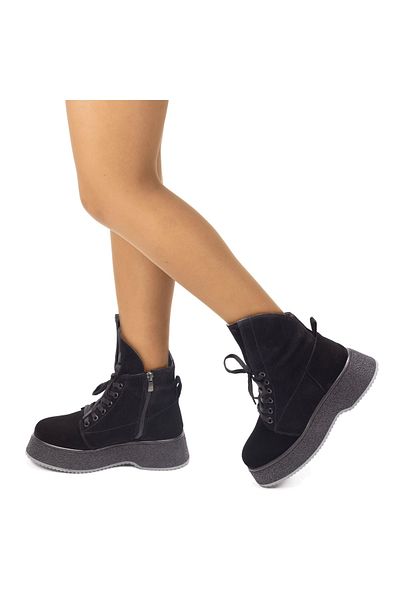 TwoEgoist Women's Suede Leather Fur Lined Asymmetrical Design Thick Soled Boots