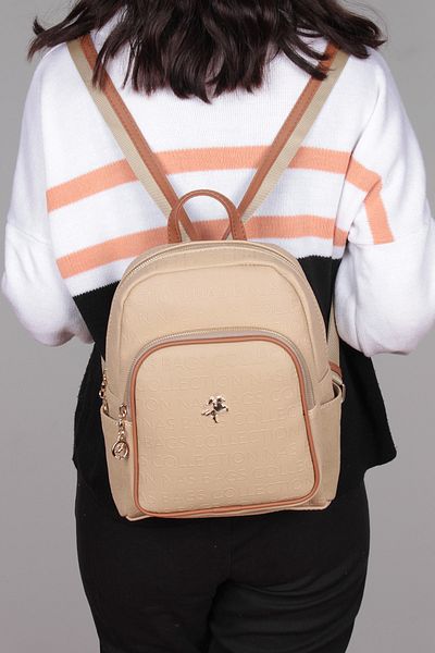 By Hakan Nas Bag-1078 Ανάγλυφη γυναικεία τσάντα πλάτης Sand-tan