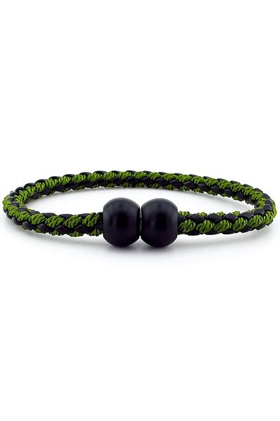 Solfera Black Ball Metal Magnet Green Braid Leather Men's Bracelet M034b