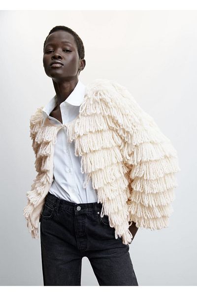 MANGO Woman Flowing Fringed Cardigan