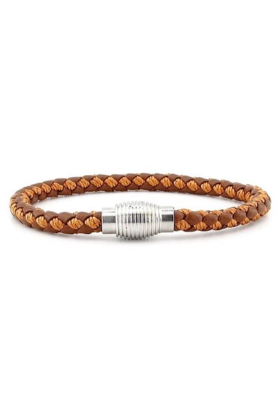 Solfera Oval Metal Clip Tan Colored Braid Leather Men's Bracelet M033e