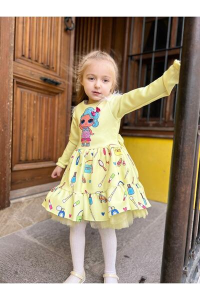 Sare Çocuk Giyim Kız Çocuk Doğum Günü Sarı Lol Bebek Elbise
