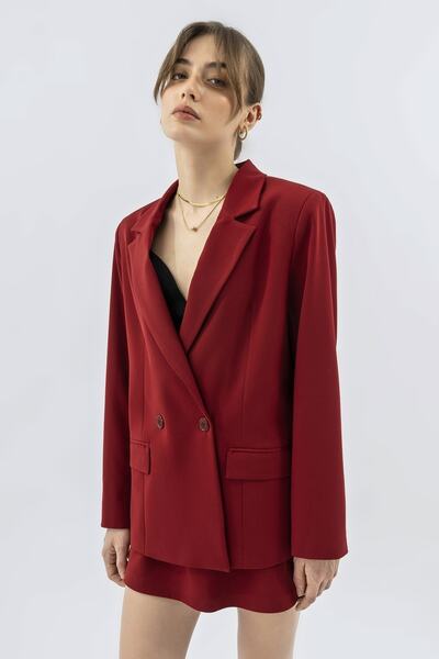 NEFS Design Yüksek Kaliteli Kumaştan Ipek Astarlı Blazer Ceket Bayrak Kırmızı