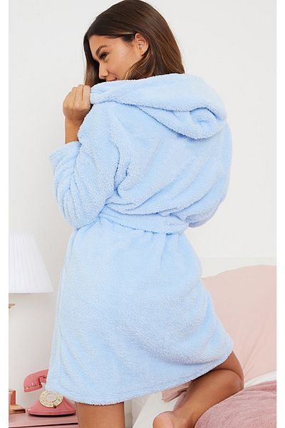 CAQQA Super Soft Light Blue Hooded Welsoft Dressing Gown