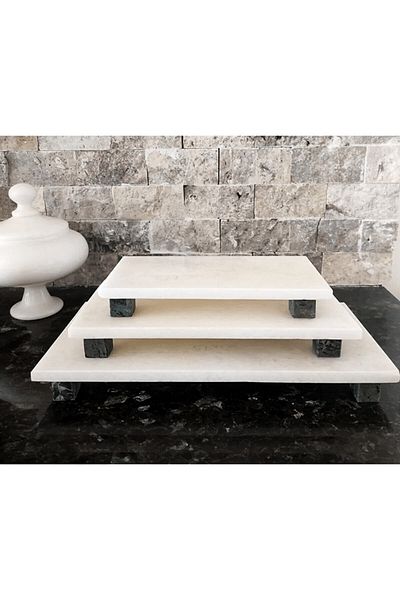 Zeybek Marble طبق تقديم من الرخام مكون من 3 قطع وطبق تقديم من الجرانيت الأخضر