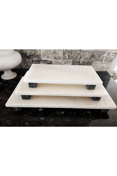 Zeybek Marble طبق تقديم من الرخام مكون من 3 قطع وطبق تقديم من الجرانيت الأخضر