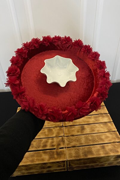 ZEYMERADE صينية الحناء، مخمل بورجوندي مع زخرفة زهرة الليزر ثلاثية الأبعاد