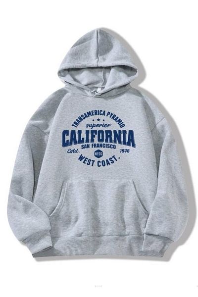 LEONE Γκρι φούτερ με κουκούλα Unisex Blue Circle California με στάμπα