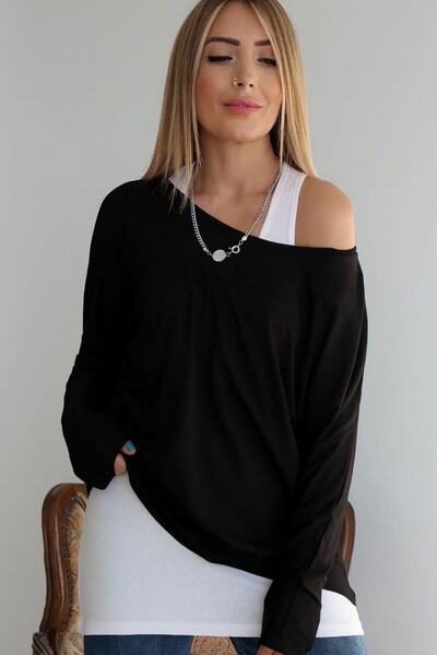 JANES Дамска отворена ежедневна блуза от ягодов плат с дълъг ръкав и едно рамо (ВКЛЮЧИТЕЛНО долна тениска от ВИСКОЗА)