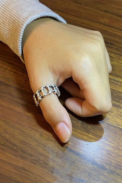 axexuar Chain Model Silver Grey Adjustable Men's Women's Ring Wedding Ring