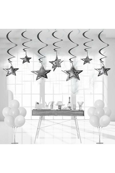 Happyland Christmas Decoration Ornament 3d 10-Piece Ceiling Pendant Lamp Ornament Silver Ceiling Ornament Star Hanging Ornament