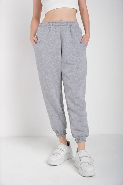 MODAGEN Graue, einfarbige, elastische Oversize-Jogginghose für Damen