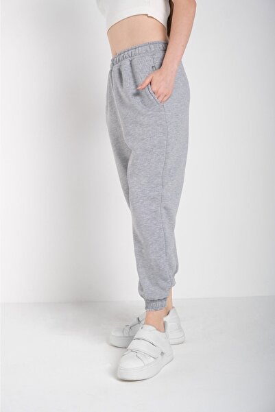 MODAGEN Women's Gray Solid Color Elasticized Oversize Sweatpants