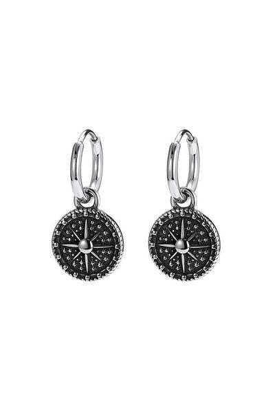 northstarshop Ring Octagon Men's 316l Steel Earring with Black Sun & Compass Accessory