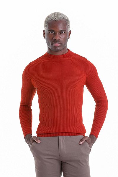 Hatemoğlu Orange Slim Fit Ribbed Half Turtleneck Woolen Sweater