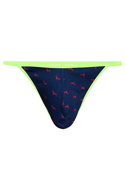 darkzone Neon Elastic Dog Patterned Navy Blue Men's Thong