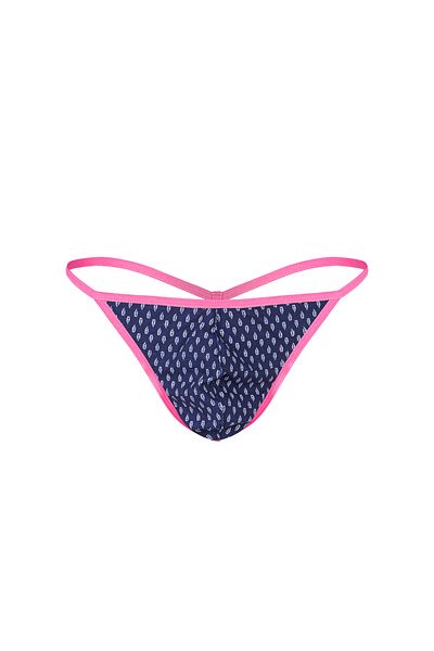 darkzone Neon Elastic Leaf Patterned Navy Blue Men's Thong