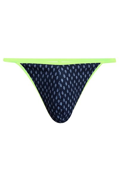 darkzone Neon Elastic Leaf Patterned Navy Blue Men's Thong