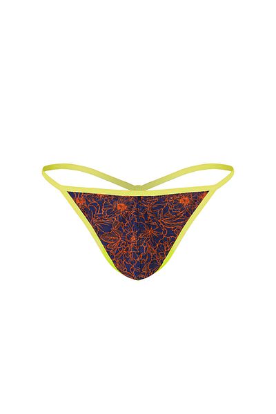 darkzone Neon Elastic Floral Patterned Navy Blue Men's Thong