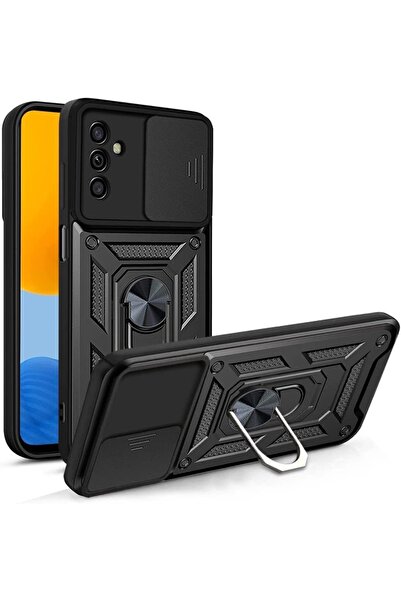 Fibaks Samsung Galaxy M13 Compatible Case Camera Protection Sliding Ring Armor Military Tank