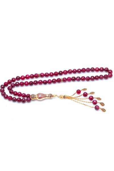 Haşimi Doğaltaş Yakut Taşlı Özel Tasarım El Işi 925 Ayar Gümüş Tesbih 99'lu