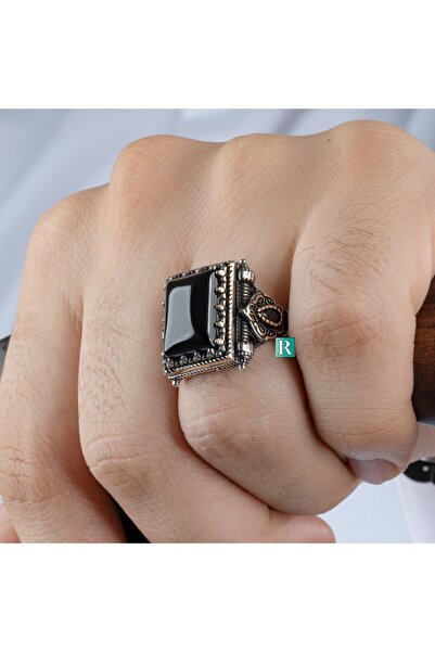 RevSilver 925 Ayar Gümüş Erkek Yüzük Akik Oniks Taşı Yüksek Kaliteli Takı