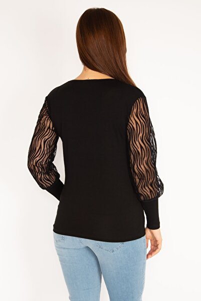 Şans Γυναικεία Μπλούζα Μεγάλου Μεγάλου Μαύρου Φλόκ Λεπτομερή 65n35329