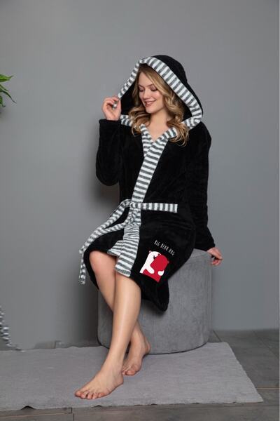 Lady Black Fleece Dressing Gown