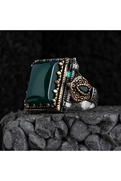 RevSilver 925 Ayar Gümüş Erkek Yüzük Akik Oniks Taşı Yüksek Kaliteli Takı