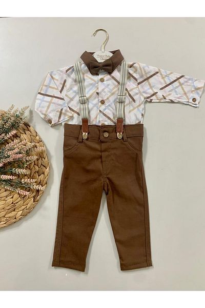 Petite Ponpon Baby طقم ربطة عنق قميص للأولاد