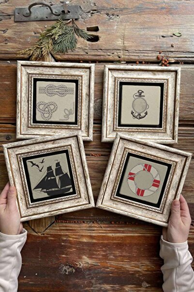 Framed Stone Painting Wall Decor 20x20cm Set of 4 Sailors Set