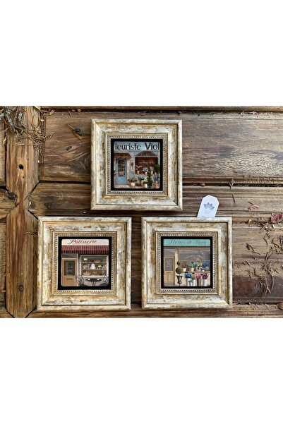 Oscar Stone Decor Kahverengi Çerçeveli Taş Tablo 20x20 Cm 3 Lü Set Patisserie...