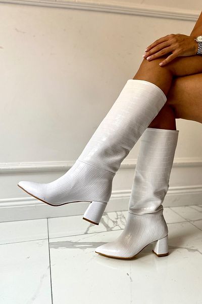 SHOEBELLAS Γυναικείες μπότες με τακούνι Cusco White