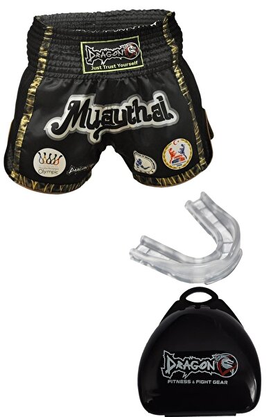 Dragondo Siyah Mt2019 Onaylı Muay Thai Müsabaka Şort Ve Profesyonel Dişlik Set