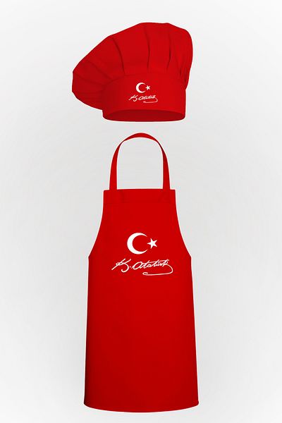 Tasarım Trend Ayyıldız And K.atatürk Signed Design Kitchen Apron & Mushroom Bonnet Advantage Package