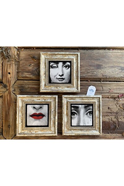 Oscar Stone Decor Çerçeveli Taş Duvar Dekoru Tablo 3'lü Set 20x20cm Fornasetti Tabloları