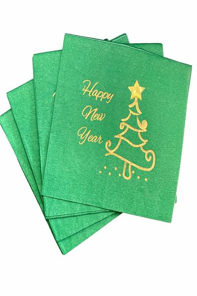 Happyland Christmas Decoration Gilded Green Napkin Christmas Napkin 16 Pieces Christmas Napkin