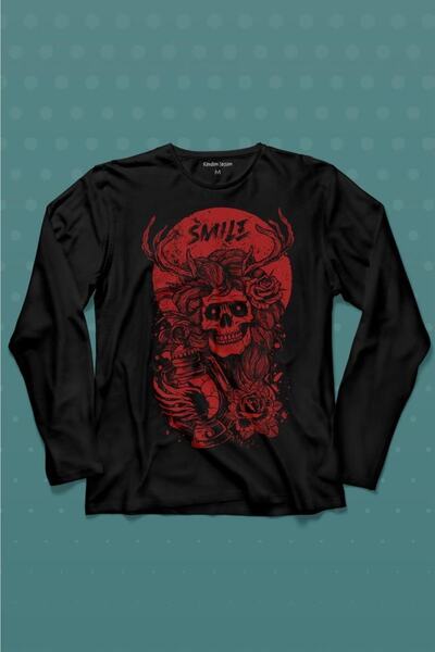 Kendim Seçtim Smile Skull Urban Street Culture Skull 2k Tricou cu mânecă lung...