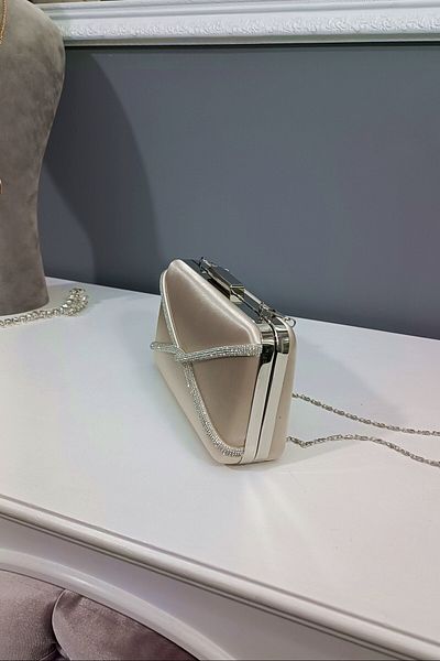 LA CALZATURE Skin Satin Cross Row Stone Βραδινό Φόρεμα Box Μοντέλο Γυναικεία Τσάντα