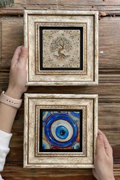 Oscar Stone Decor Çerçeveli Taş Duvar Dekoru Tablo 20x20cm 2'li Set (540-1481...