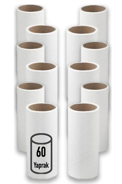 KÜÇÜK EW 12 Pieces of 60 Sheets Adhesive Cat Dog Hair Collecting Spare Roll - 1 Handle Gift
