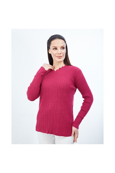 Fresh&Moda Tricotaj de damă cu trandafiri uscati, cu decolteu în V, iarnă, pulover flexibil pentru mama