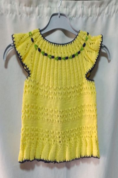 GÜZEL KAMAN Children's Hand Knitted Yellow Vest Crocheted in Skirts Robe Vest Girl