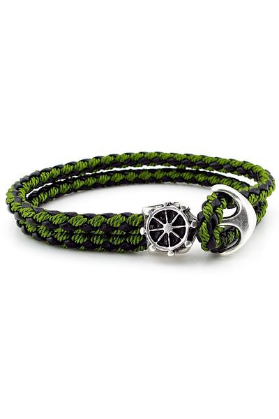 Solfera Anchor Rudder Sailor Sailor Green Braid Leather Men's Bracelet M034b