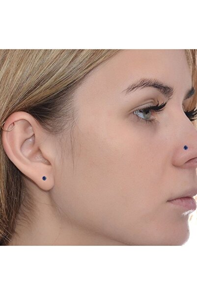 Market66 Mavi 3mm Mıknatıslı Küpe Ince Zirkon Taşlı 1 Çift Burun Kulak Dudak Hızma Manyetik Çelik