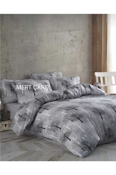 Mert Collection Çarşı Double Gray Wooden Ranforce Fitted Sheet Set