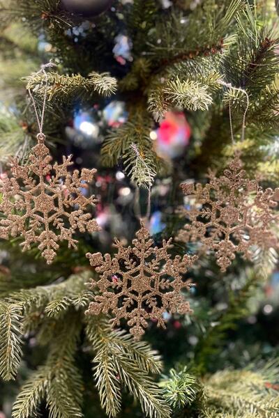 Huzur Party Store Στολίδι για χριστουγεννιάτικο δέντρο με νιφάδα χιονιού σε χρυσό χρώμα 3 τεμάχια στολίδι για χριστουγεννιάτικο δέντρο 12 εκ. με λάμψη και λάμψη